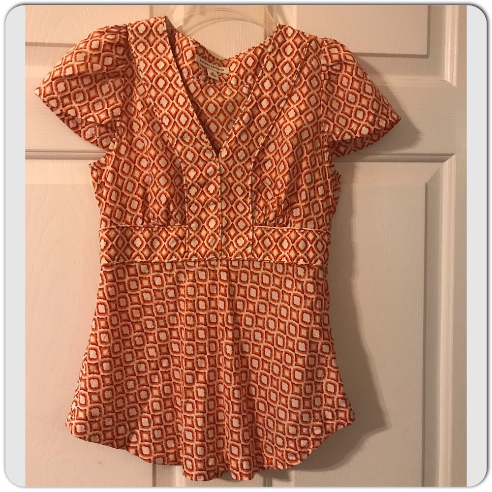 Banana Republic Orange Print Short Sleeve Blouse - Picture 1 of 8